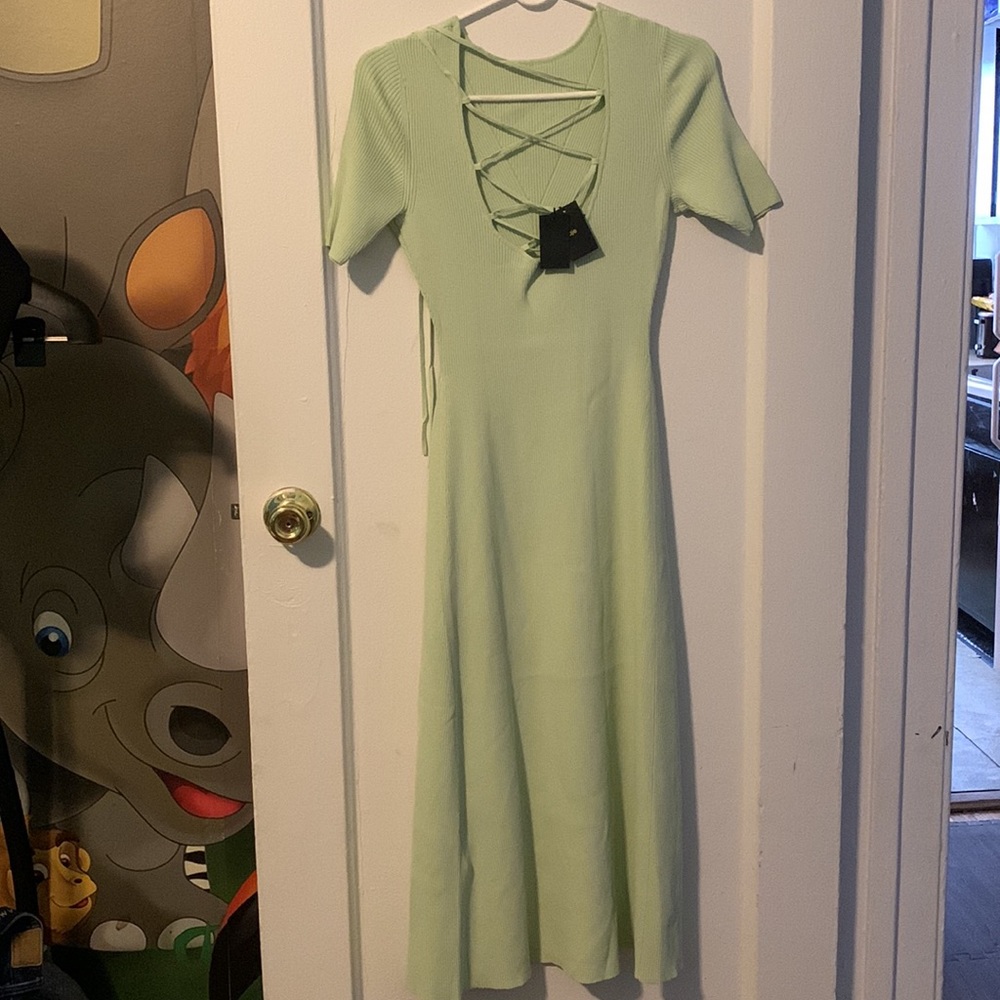 NWT! Maje Rib- knitted Scoopback midi Dress. - Picture 4 of 6